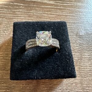 White Cubic Zirconia Rhodium Over Sterling Silver Ring Size 9 Missing Stone